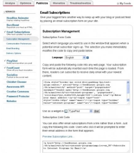 Feedburner Email for your feeds