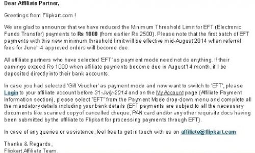Flipkart affiliate threshold reduced