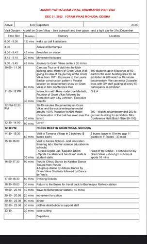 JAGRITI YATRA schedule Gram Vikas